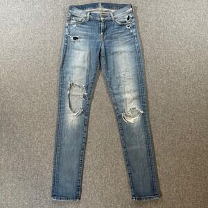 7 For All Mankind The Slim Cigarette Distressed Jeans Light Wash Blue Size 24
